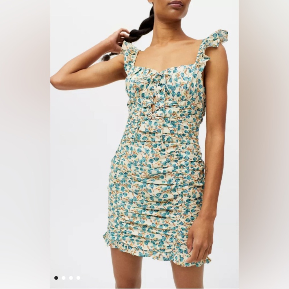 Urban Outfitters Kiss The Sky Lace-Up Shirred Mini Dress Size Large Ruched Open